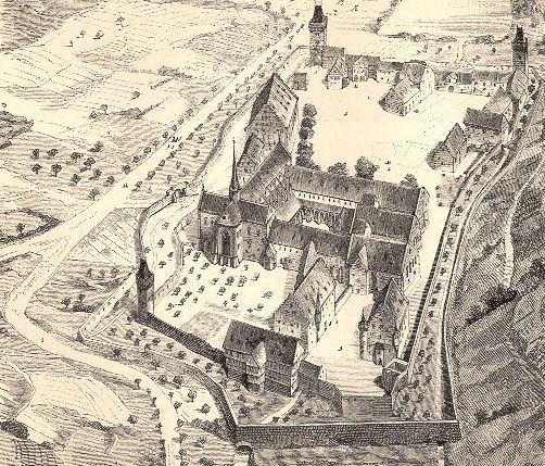 Kloster Maulbronn, Ansicht von Osten, Rekonstruktionszeichnung von 1891